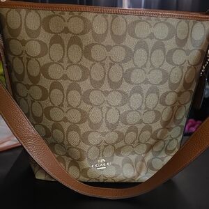 Coach Tan and Brown Signature Shoulder Bag